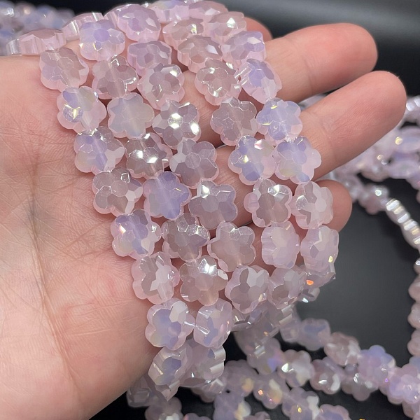 10 мм Стекло Lux, цветок, цвет розовый с переливом 