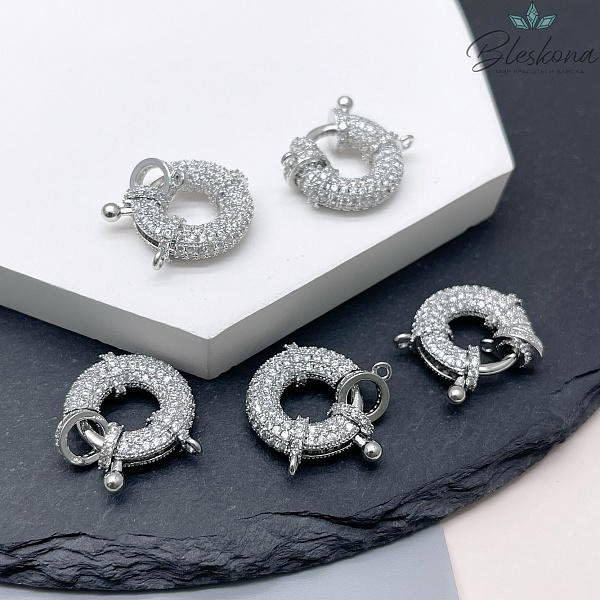 17*22,5 мм Цвет серебро, Замок Штурвал цирконы