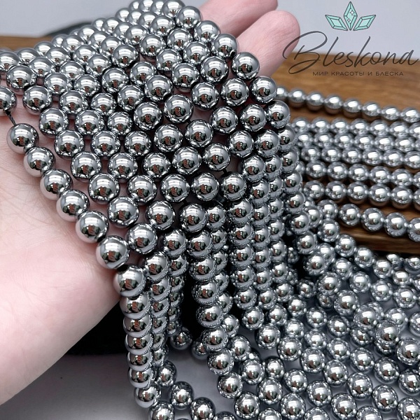 8 мм Гематин имитация, цвет темное серебро 