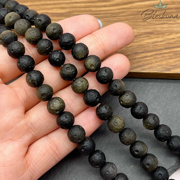 Обсидиан с золотым отливом матовый , Луна 9мм 