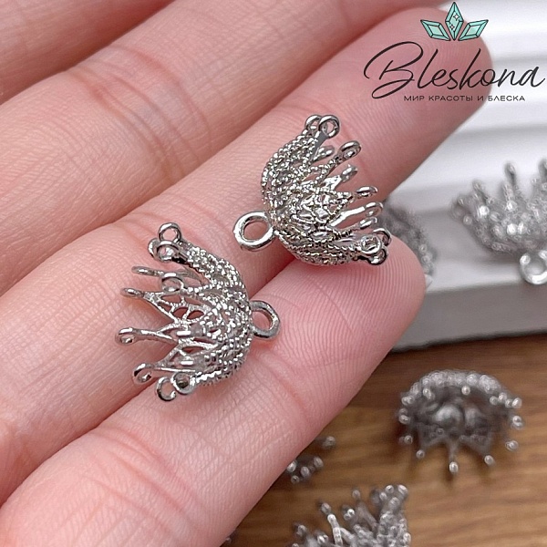 13*15*10 мм Цвет серебро, Концевик узор с петельками  