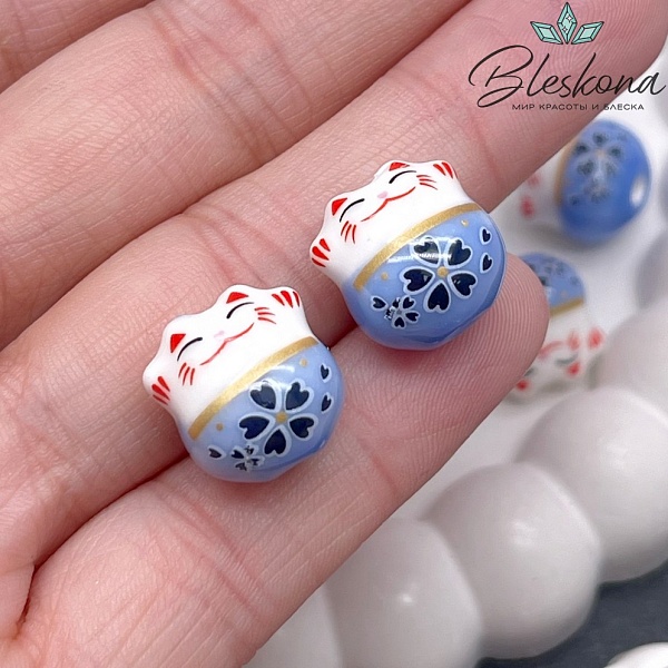 13,5*13 мм Керамика бусина Котик синий