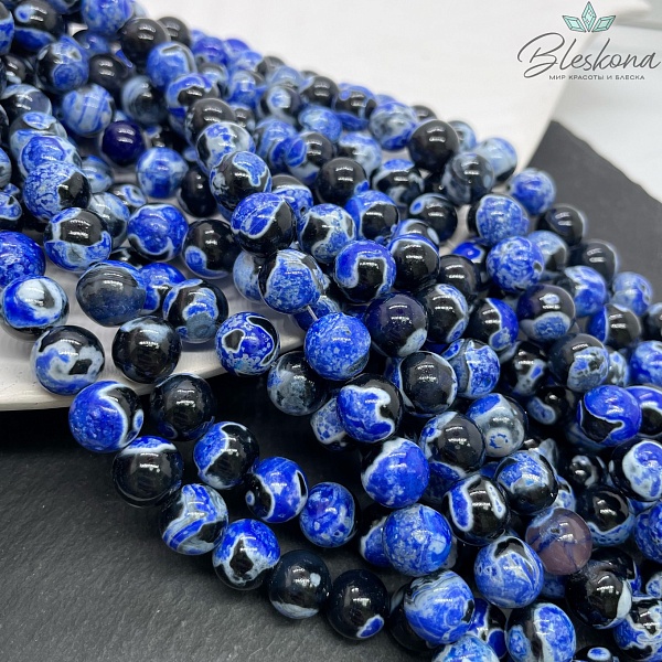 Агат черный синие разводы (имитация) 10 мм