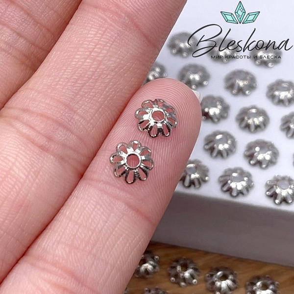 6 мм Цвет серебро, Шапочка цветок