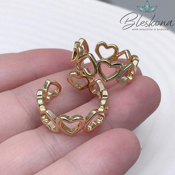 20мм, Цвет золото, Кольцо безразмерное сердца Люкс 