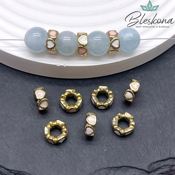 9*4 мм Цвет золото, Бусина-разделитель сердца