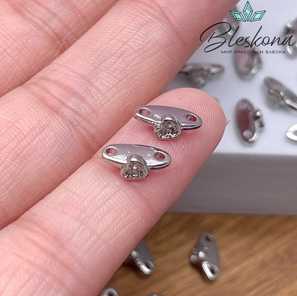 4,6*10мм Цвет серебро, Бусина - разделитель 2 ряда сердце