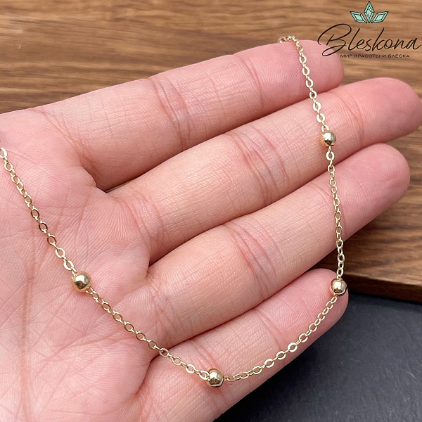 Цепь №78-1 цвет золото, бусина 2*1,5 мм