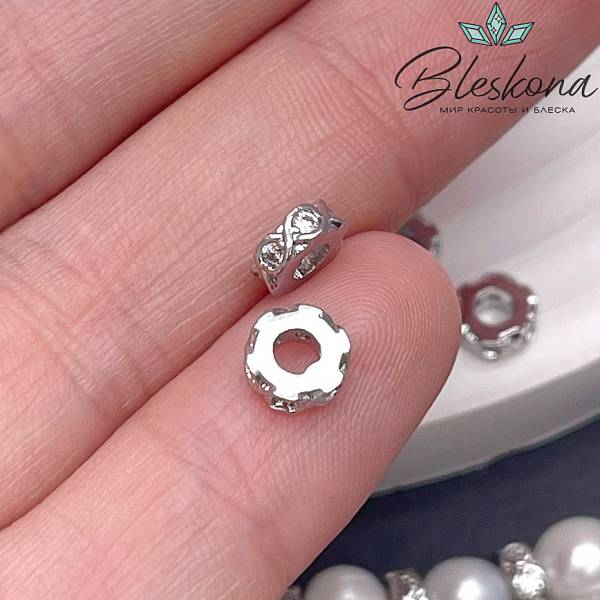 6*2,3 мм Цвет серебро, Бусина-разделитель с цирконами