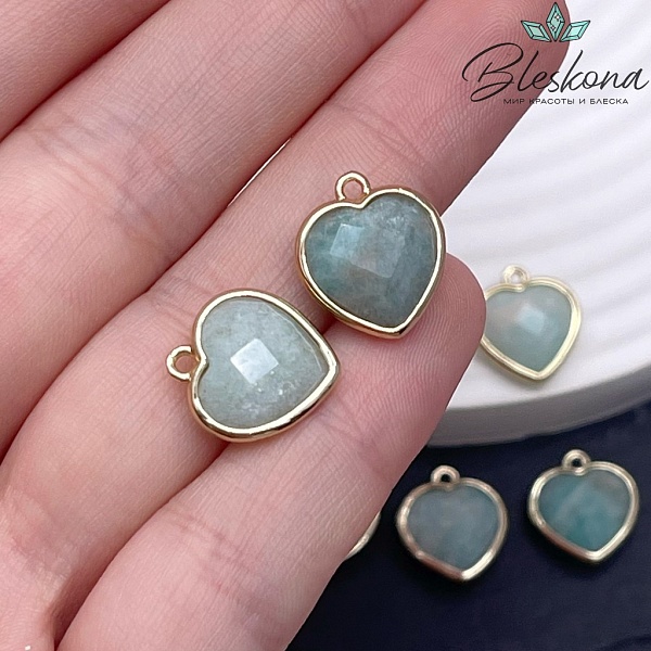 13*15мм,Цвет золото,Подвеска Сердце  Амазонит огранка