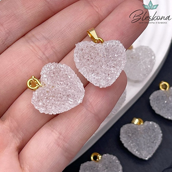 19*20 мм, Цвет золото, Подвеска мармеладное сердце белое