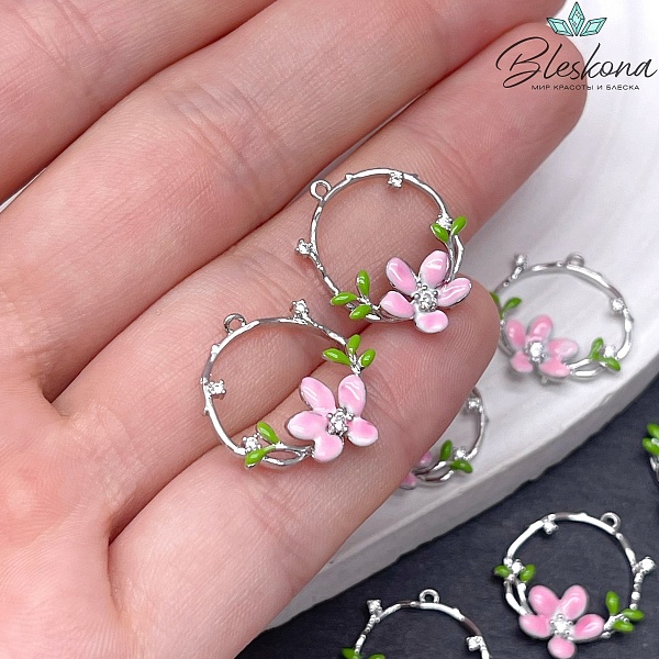 Подвеска круг с цветком,цвет серебро 17,5мм