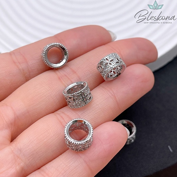 10*6,5 мм Цвет серебро, Бусина-разделитель цирконы