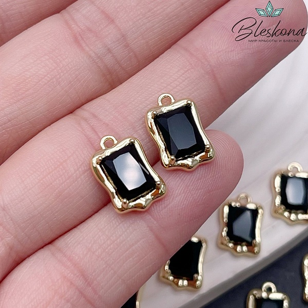 14*9 мм Цвет золото, Подвеска прямоугольник черный циркон