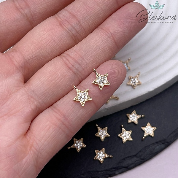 Подвеска Звезда мини цирконы,цвет золото 7,7*9,6мм