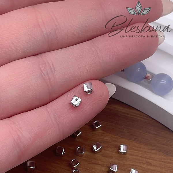 4*3 мм Цвет серебро, Бусина куб волна 