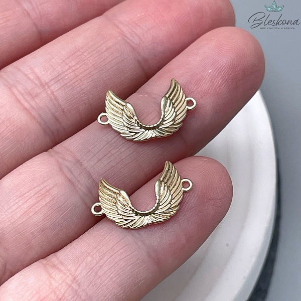 Коннектор крылья ангела, цвет золото 10,5*16,5мм 