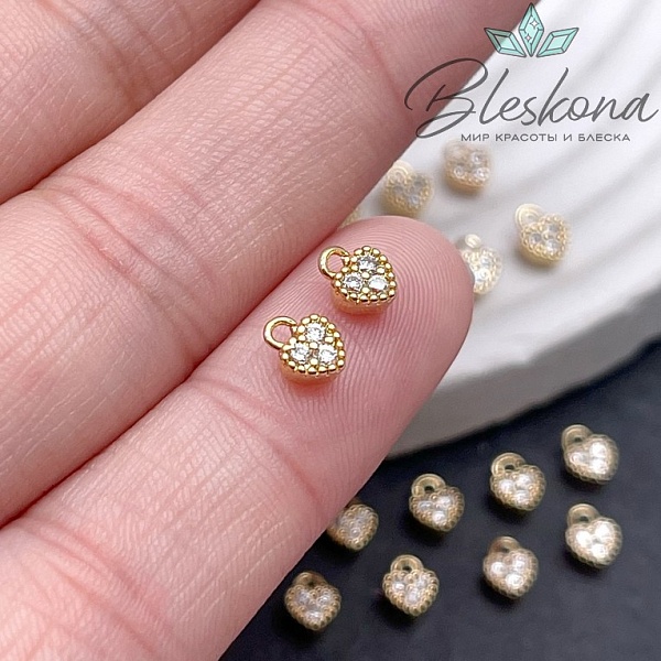 5,5*4,3мм Цвет золото Подвеска мини Сердце с цирконами