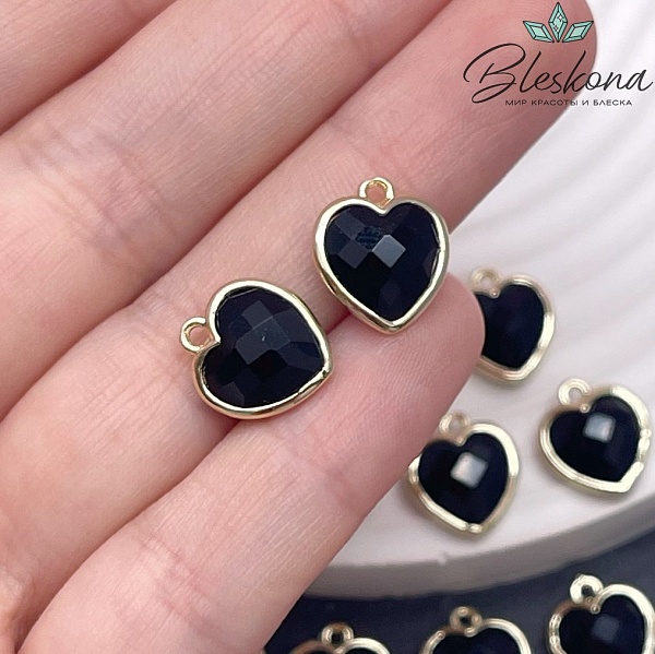 12*13мм,Цвет золото,Подвеска Сердце черный агат огранка