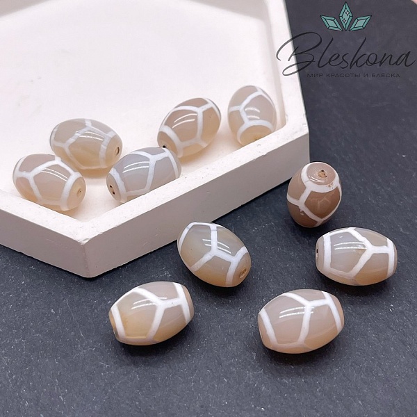 Бусина Дзи Черепаха серо-белый бочонок 16*12 мм