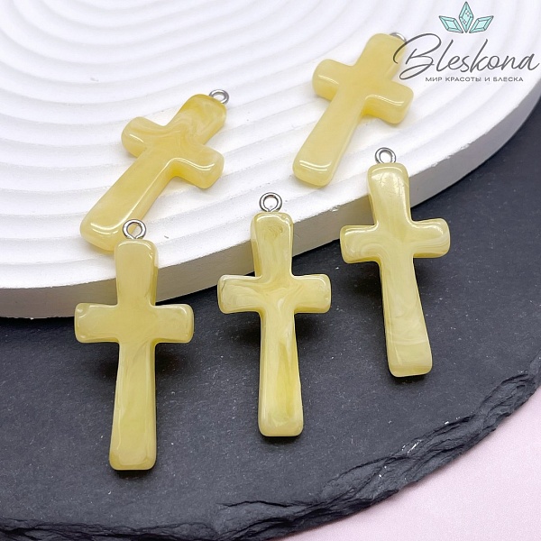 Подвеска Янтарь крестик желтый 19,5*43 мм
