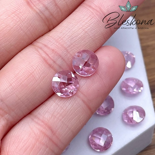 8 мм, Подвеска Циркон круг розовый №1 (кубический цирконий, фианит) 