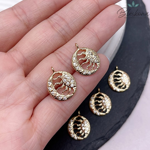 18*14 мм Цвет золото, Подвеска солнце и луна цирконы 