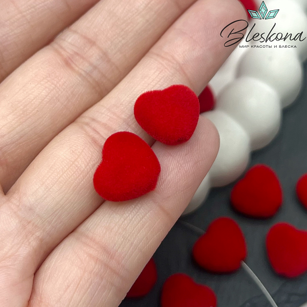 12мм Бархатная бусина Сердце, Цвет красный