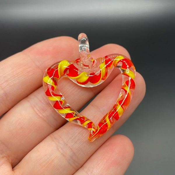 35*39мм, Подвеска сердце желто-оранжевое контур