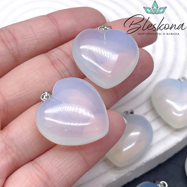 31*30 мм цвет серебро, Подвеска Сердце Лунный камень (имитация) 