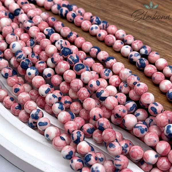 Радужный Агат бежевый сине- розовые разводы ( имитация) 6 мм