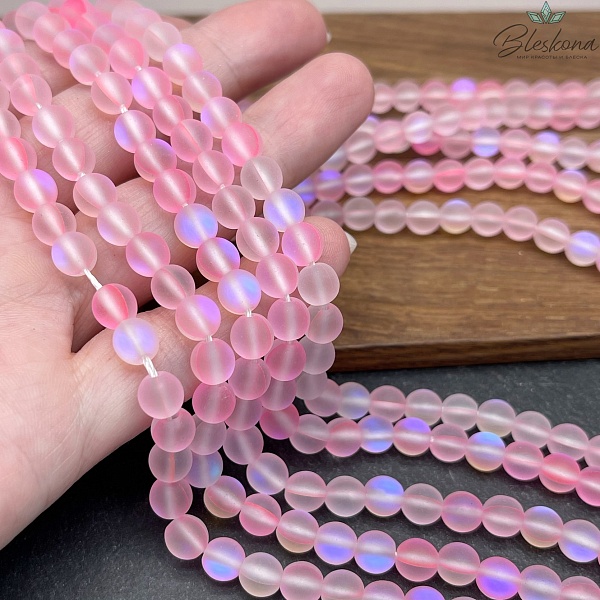 Опал светло-розовый матовый (имитация) 6 мм