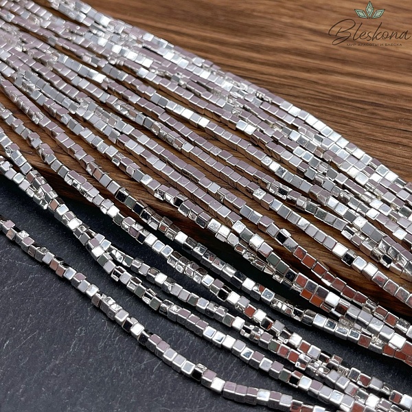 2мм Гематин имитация, цвет светлое серебро, куб УЦЕНКА