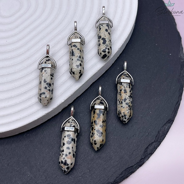 42*9 мм Цвет серебро, Подвеска маятник Яшма далматиновая