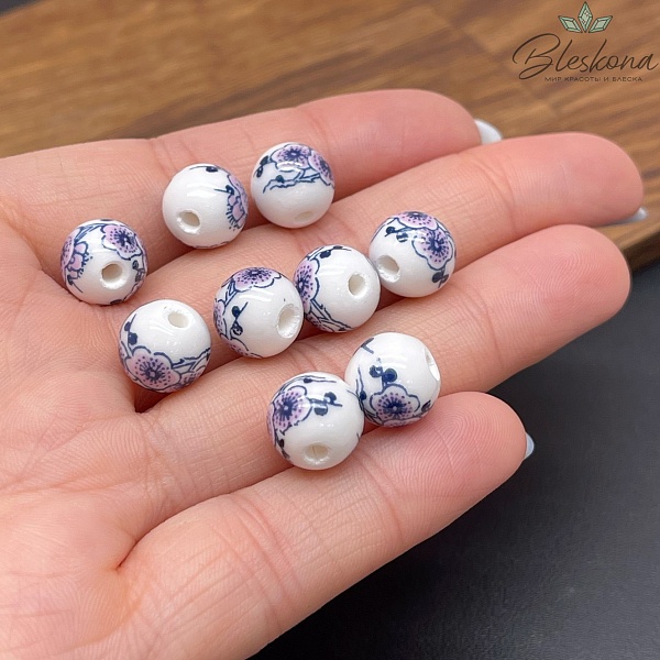 10 мм Керамика Бусина роспись гжель №27 (штучно)