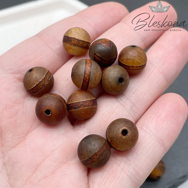 Бусина Дзи Медицина коричневый матовый шар 10 мм уп.10 шт