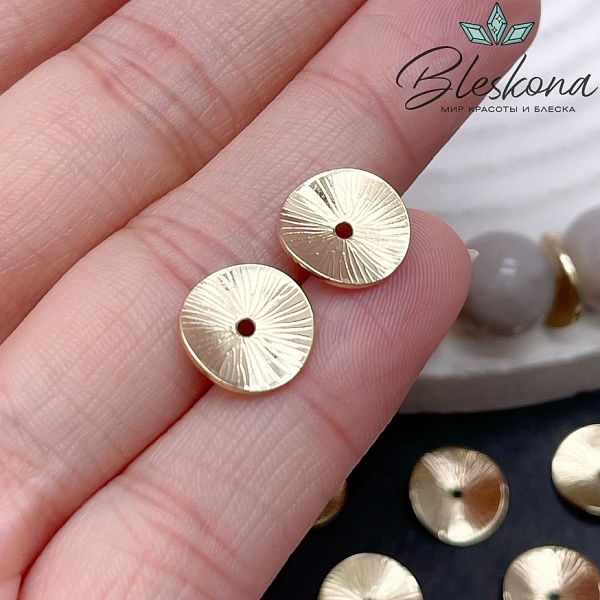 11 мм Цвет золото, Бусина-разделитель волна полоски 