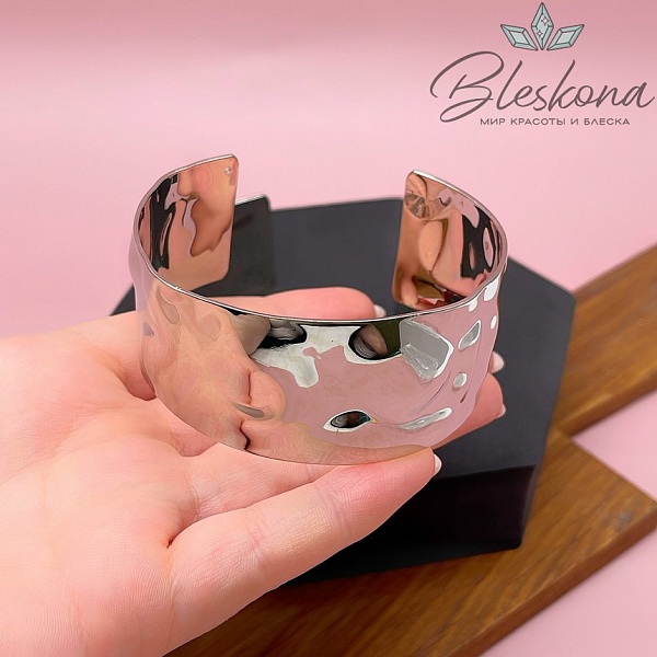 63-65 мм Цвет серебро, Основа для браслета фактурная широкая 