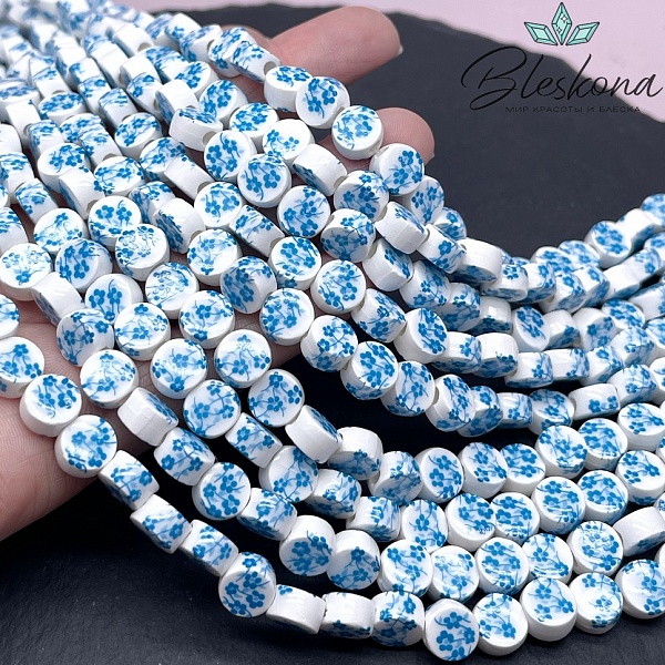8,5 мм Керамика Бусина таблетка роспись гжель №30