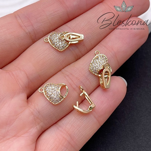 19,5*9 мм Цвет золото, Замок Сердце цирконы с концевиком 