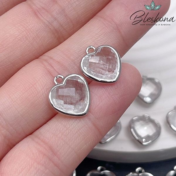 12*13мм,Цвет серебро,Подвеска Сердце Горный хрусталь огранка