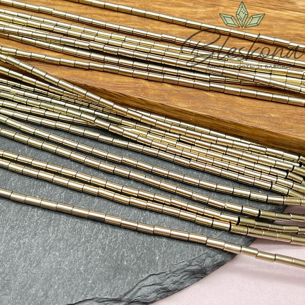 4*2 мм Гематин трубочки, цвет темное золото, имитация