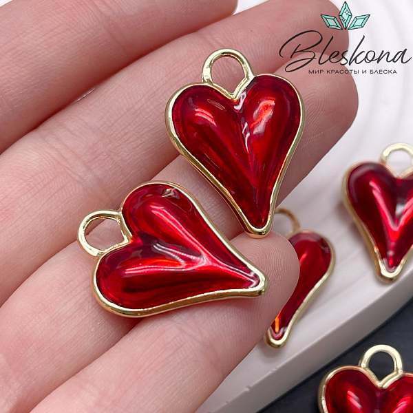 27,7*20 мм Цвет золото, Подвеска Сердце красная эмаль 