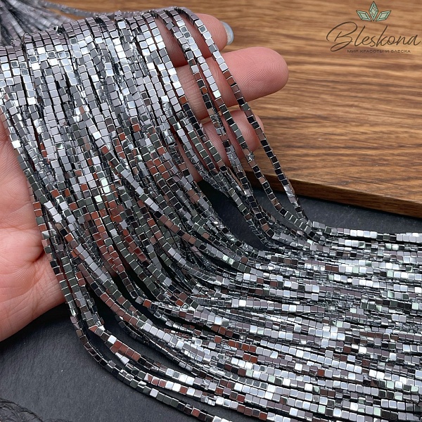 2 мм Гематин имитация, цвет темное серебро, куб