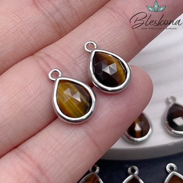 14*9,5 мм Цвет серебро, Подвеска капля Тигровый Глаз огранка