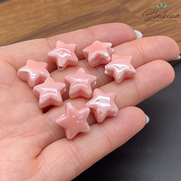 14 мм Бусина звезда, керамика цвет ярко-розовый