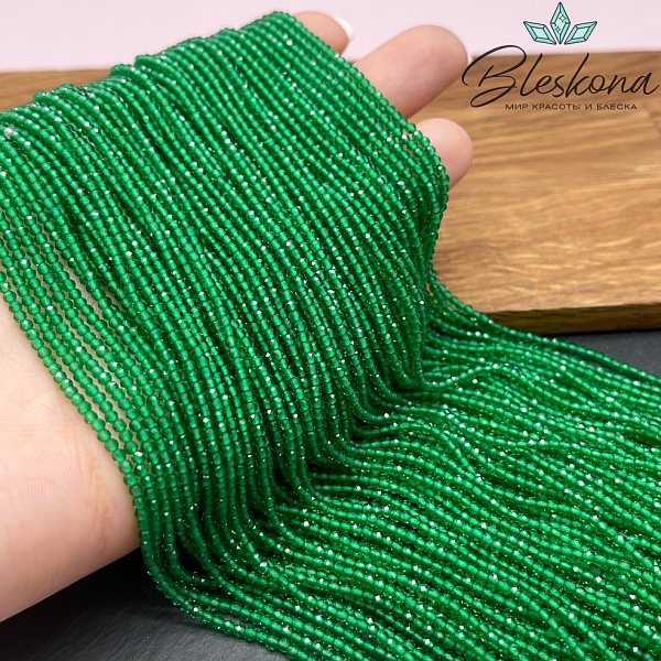 2 мм Бусины стекло зеленое алмазная огранка