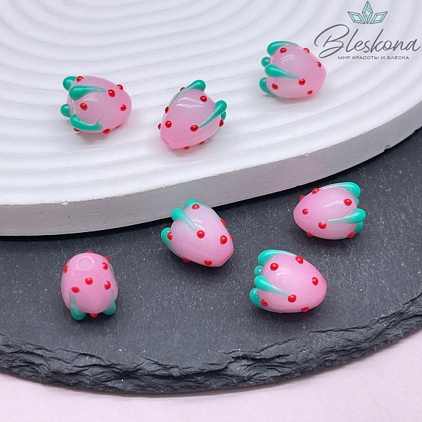 14*12 мм Бусина клубничка розовая 