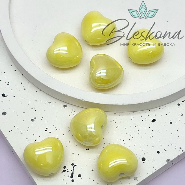 17 мм Бусина сердце, керамика цвет светло-желтый