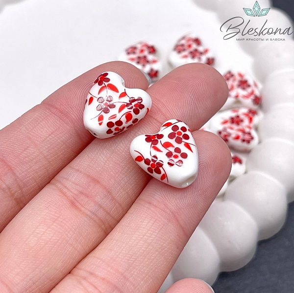 14,5 мм Керамика Бусина сердце роспись гжель №11 (штучно)